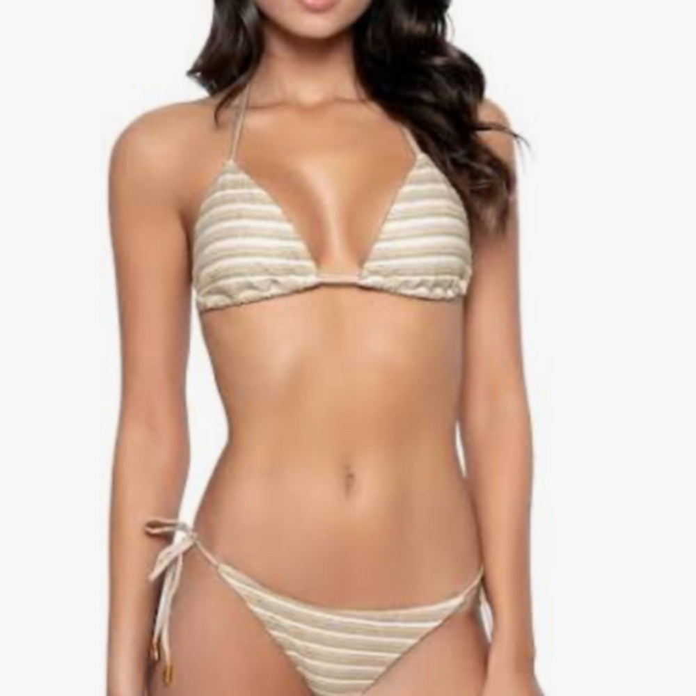 NWT PQ Swim Hillary New Earth Shimmer Stripe Tri Bikini Top